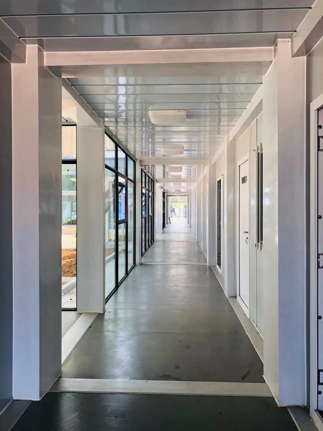 Completed glazed modular office entrance
