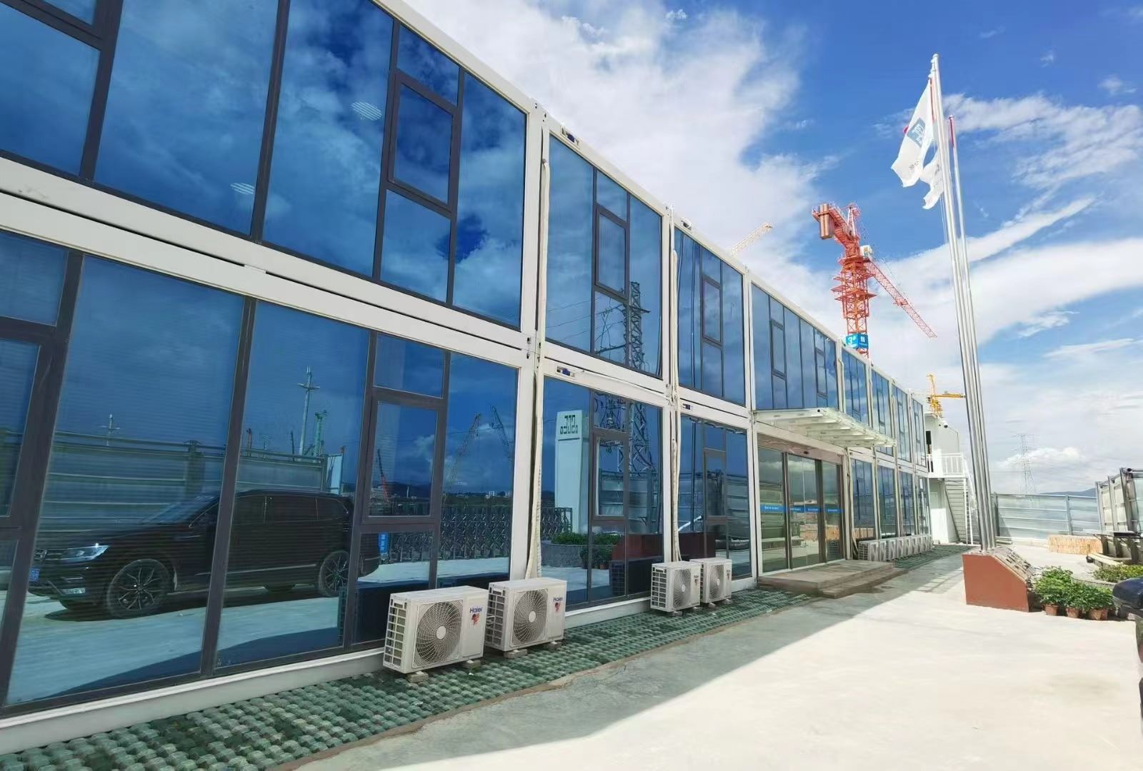 Completed glazed modular office building
